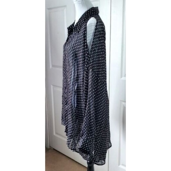 Lane Bryant Sheer Blouse 26/28 Button Up Cold Shoulder Polka Dot Long Sleeve Top - Picture 2 of 5